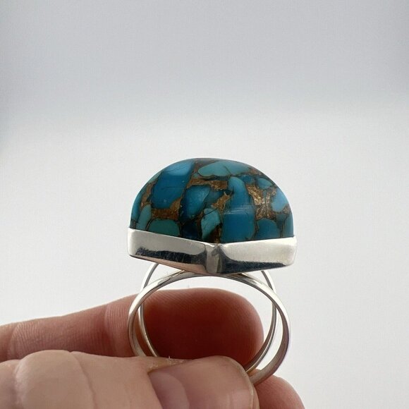 JAY KING Ring Turquoise w/ Copper Matrix 925 Sterling Silver Domed Sz 9 DTR Blue - Picture 4 of 10